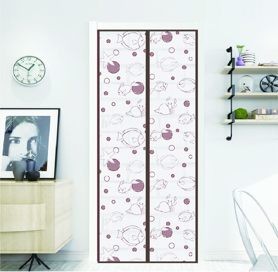 Magnetic EVA plastic Screen Door leather curtain composite Coffee printed checkers